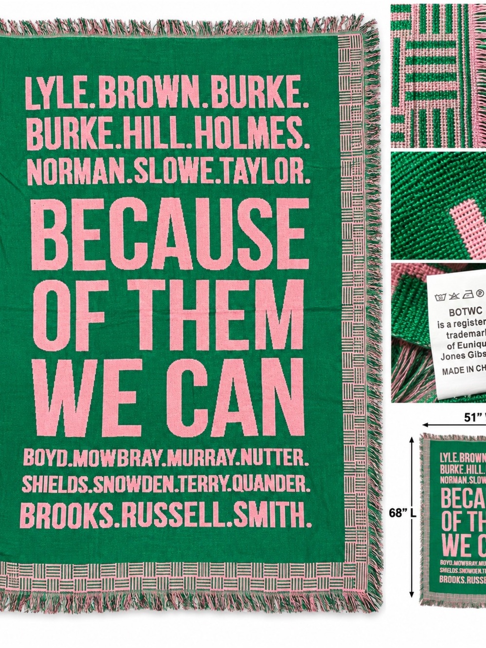 BOTWC Because of Them We Can Black History Woven Throw Blanket 51x68